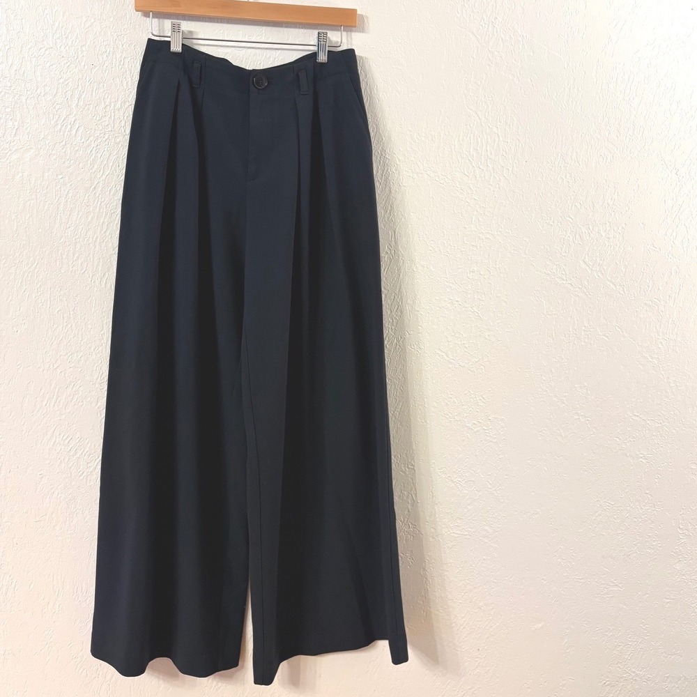 Maeve, Wide Leg Pleated Pants, Size 6, Navy Blue, High Rise Trousers
